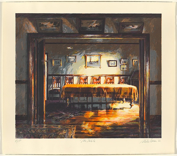 Artist: b'Green, Mike.' | Title: b'The table.' | Date: 1986 | Technique: b'screenprint, printed in colour, from 20 stencils'