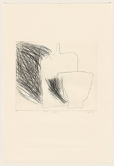 Title: b'Bowl and flask' | Date: 1983 | Technique: b'drypoint, printed in black ink, from one perspex plate'