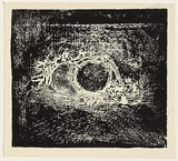 Title: not titled [circle in centre of light] | Date: c.1962 | Technique: linocut, printed in black ink, from one block