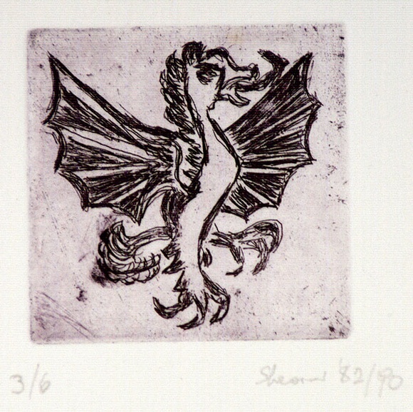 Artist: b'Shearer, Mitzi.' | Title: b'not titled' | Date: 1982-90 | Technique: b'etching, printed in claret ink, from one  plate'