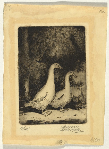 Artist: b'Lorimer, Vernon.' | Title: b'not titled [Ducks crossing]' | Date: c.1942 | Technique: b'etching, printed in black ink with plate-tone, from one plate'