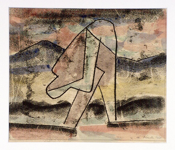 Artist: b'Hirschfeld Mack, Ludwig.' | Title: b(Bent figure) [recto]; (Study for 'Bent figure') [verso] | Date: 1960 | Technique: b'transfer print; watercolour addition (recto)'