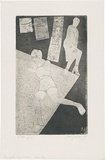 Artist: b'WALKER, Murray' | Title: b'Running girl being watched.' | Date: 1973 | Technique: b'softground-etching and aquatint, printed in black ink, from one plate'