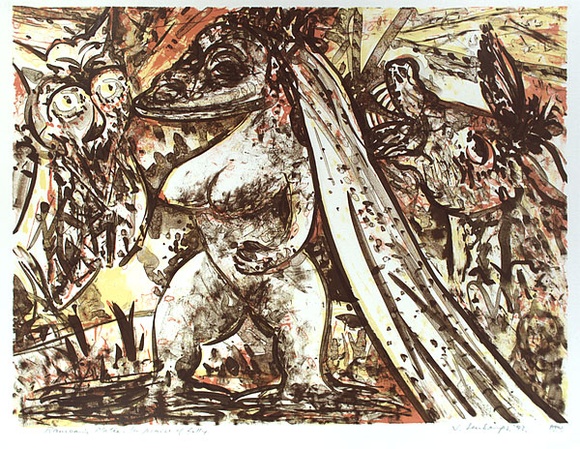 Artist: b'Senbergs, Jan.' | Title: bRameau's platee - in praise of folly | Date: 1993 | Technique: b'lithograph, printed in colour, from multiple stones' | Copyright: b'\xc2\xa9 Jan Senbergs'