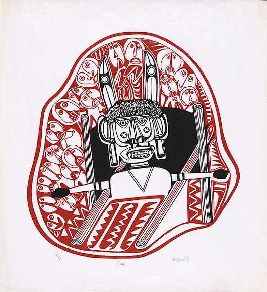 Artist: b'Lasisi, David.' | Title: b'Lupa' | Date: 1976 | Technique: b'screenprint, printed in red and black, from two stencils'