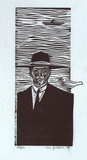 Artist: JABBAR, Ali | Title: not titled [man with bird on shoulder] | Date: 1989 | Technique: linocut, printed in black ink, from one block