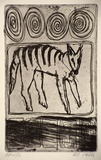 Artist: Daw, Robyn. | Title: not titled [tiger in square with swirls] | Date: 1989 | Technique: etching, printed in black ink, from one plate