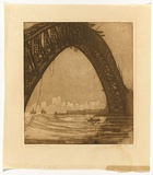 Artist: b'TRAILL, Jessie' | Title: b'The great arch' | Date: 1932 | Technique: b'etching and aquatint, printed in sepia ink, from one plate'