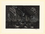 Artist: b'Nedelkopoulos, Nicholas.' | Title: b'Dark lands' | Date: 1987 | Technique: b'lithograph, printed in black ink, from one stone; screenprint, printed in white ink, from one stencil'