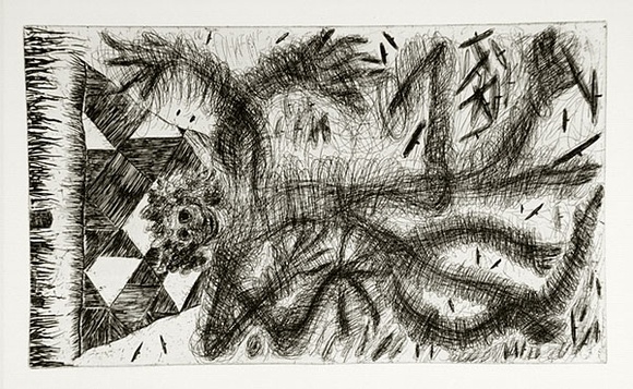 Artist: b'COLEING, Tony' | Title: b'Up, up and away.' | Date: 1986 | Technique: b'etching and aquatint, printed in black ink, from one copper plate'