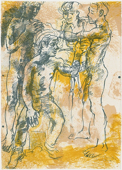 Artist: b'Friend, Donald.' | Title: b'Mountebanks.' | Date: 1965 | Technique: b'lithograph, printed in colour, from three zinc plates' | Copyright: b'Courtesy of the Estate of Donald Friend'