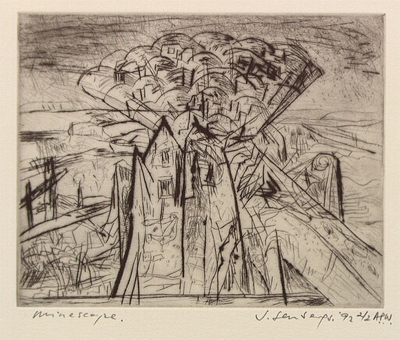 Artist: Senbergs, Jan. | Title: Minescape | Date: 1992 | Technique: drypoint and etching, printed in black ink, from one plate | Copyright: © Jan Senbergs