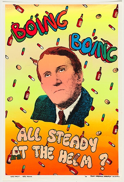 Artist: b'Megalo International Screenprinting Collective.' | Title: b'Boing, boing, all steady at the helm?' | Date: 1981 | Technique: b'screenprint, printed in colour, from six stencils'