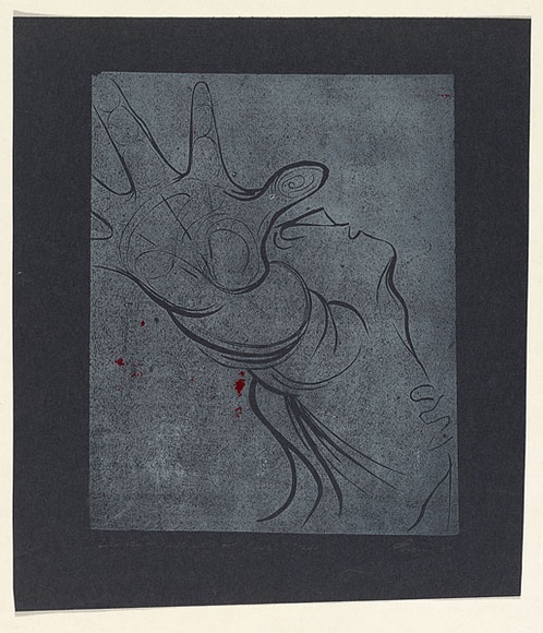 Artist: b'EWINS, Rod' | Title: b'Linocut reverse proof for Web stage 1.' | Date: 1967 | Technique: b'linocut, printed in black ink, from one block'