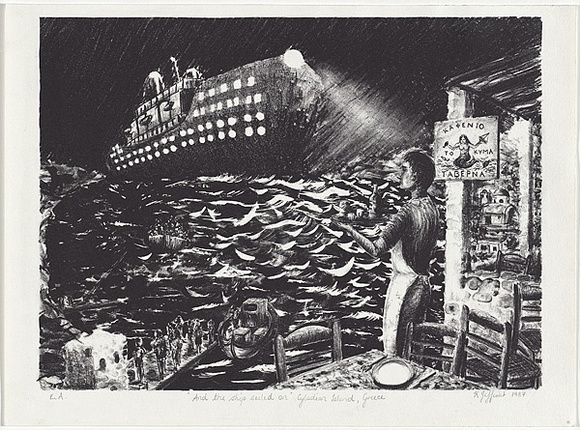 Artist: b'Jeffcoat, Kirsten.' | Title: b'And the Ship Sailed On' | Date: 1987-88 | Technique: b'lithograph, printed in black ink, from one stone [or plate]'