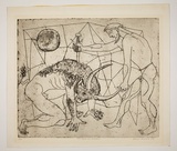 Artist: b'Haxton, Elaine' | Title: b'The death of minotaur' | Date: 1967 | Technique: b'etching, drypoint and aquatint'