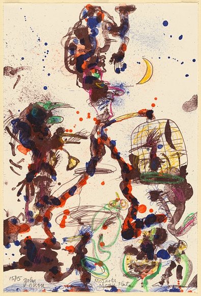 Artist: b'Olsen, John.' | Title: bMozart's magic flute | Date: 1992 | Technique: b'lithograph, printed in colour, from multiple plates; with pastel additions' | Copyright: b'\xc2\xa9 John Olsen. Licensed by VISCOPY, Australia'