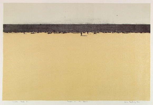 Artist: b'ROUBOS, Leon' | Title: b'People on the beach' | Date: 1984 | Technique: b'lithograph, printed in colour, from three stones'