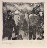 Artist: Scharf, Theo. | Title: Railway station | Date: c.1922 | Technique: etching and drypoint, printed in black ink, from one plate | Copyright: © The Estate of Theo Scharf.