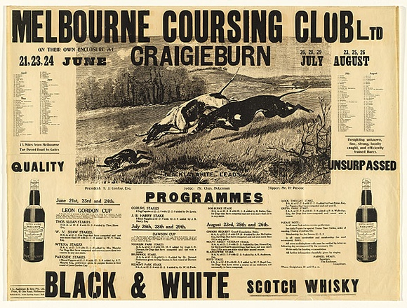 Artist: b'Swain.' | Title: b'Melbourne Coursing Club Limited, Craigieburn' | Date: c.1923 | Technique: b'wood-engraving printed in black ink, from one block, letterpress'