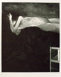 Artist: b'BALDESSIN, George' | Title: b'MM and Chair.' | Date: 1977 | Technique: b'etching and aquatint, printed in black ink, from one plate; stencil, printed in green ink, from three stencils'