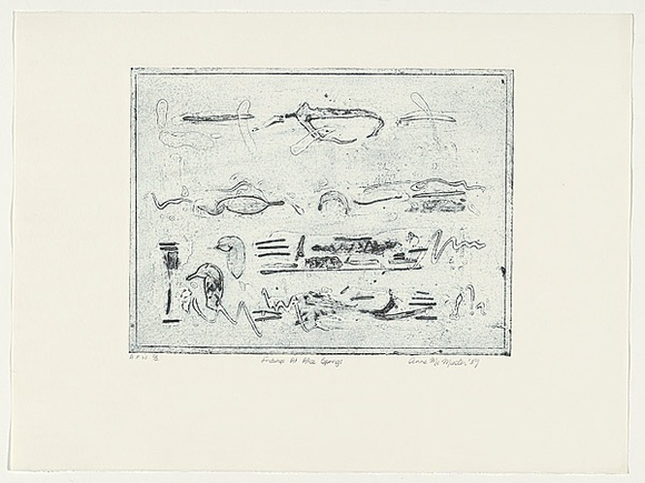 Artist: b'McMaster, Anne.' | Title: b'Findings at Alice Springs' | Date: 1989 | Technique: b'collagraph, printed in blue ink, from one plate'