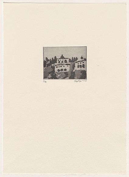 Artist: b'Rees, Lloyd.' | Title: b'Tuscan town' | Date: 1976 | Technique: b'softground-etching, printed in black ink, from one zinc plate' | Copyright: b'\xc2\xa9 Alan and Jancis Rees'