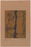 Artist: b'Hodgkinson, Frank.' | Title: b'Personages' | Date: 1971 | Technique: b'softground-etching and aquatint, printed in black and yellow ink, from one plate'