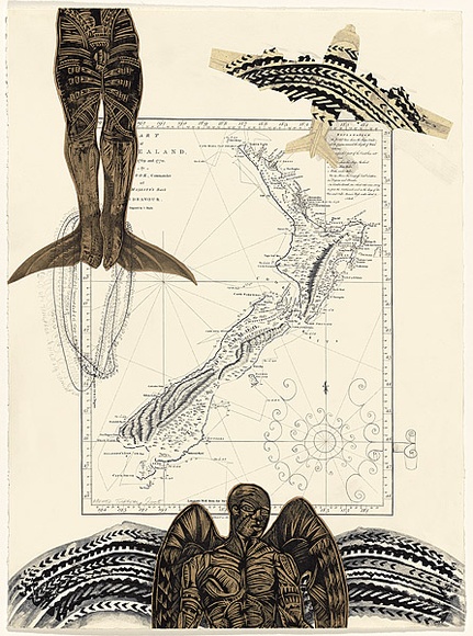 Artist: b'Tuffery, Michel.' | Title: bMata Mata Va'a | Date: 2005 | Technique: b'woodcut collage, printed in black ink, from multiple blocks; additions in graphite' | Copyright: b'\xc2\xa9 Michel Tuffery'