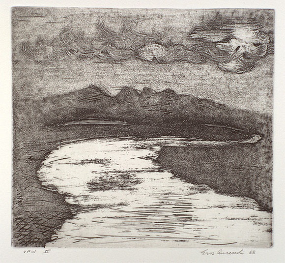 Artist: b'Anceschi, Eros.' | Title: b'Lagoon and hazards Tasmania' | Date: 1988 | Technique: b'etching and aquatint, printed in black ink, from one copper plate'