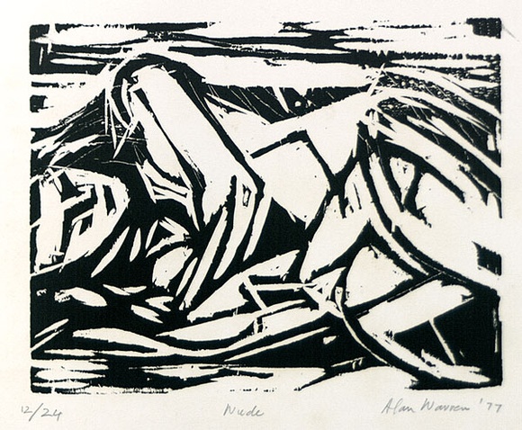 Artist: b'WARREN, Alan' | Title: b'Nude' | Date: 1977 | Technique: b'linocut, printed in black ink, from one block'