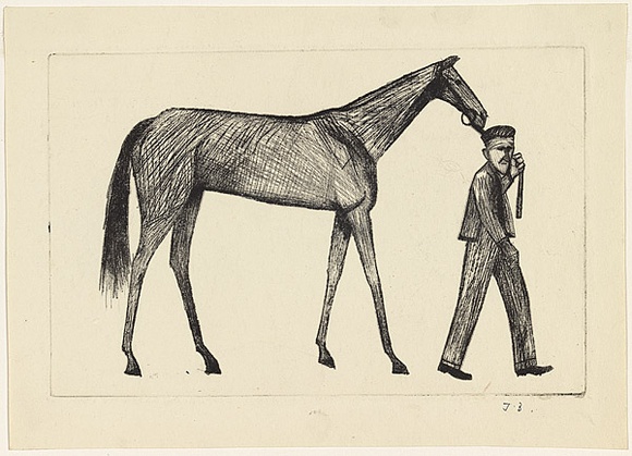 Title: Strapper and horse | Date: c.1956 | Technique: drypoint, printed in black ink, from one copper plate