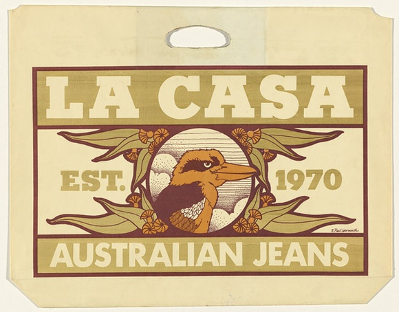 Artist: b'UNKNOWN' | Title: b'Shopping Bag: La Casa - Australian Jeans.' | Date: 1980s | Technique: b'screenprint'