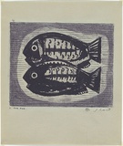 Artist: b'Cant, James.' | Title: b'The fish.' | Date: 1948 | Technique: b'cliche-verre, printed in blue pigment, from one paper plate'