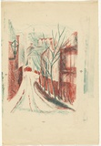 Artist: b'Berndt, Eileen.' | Title: b'(European Street scene in winter).' | Date: c.1953 | Technique: b'lithograph, printed in colour, from two plates'