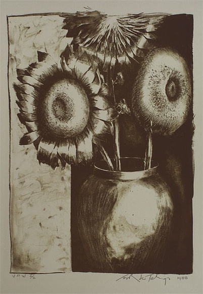 Artist: b'de Teliga, Sarah.' | Title: b'Sunflowers' | Date: 1988 | Technique: b'lithograph, printed in green ink, from one stone'