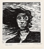 Artist: AMOR, Rick | Title: Woman in the wind. | Date: 1978 | Technique: woodcut, printed in black ink, from one block