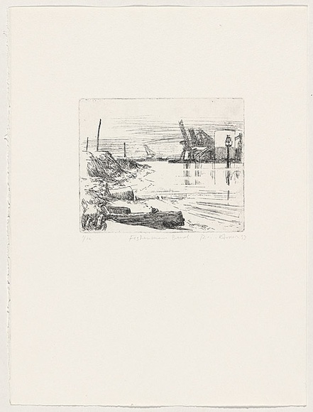 Artist: b'AMOR, Rick' | Title: bFisherman's bend. | Date: 1993 | Technique: b'etching, printed in black ink, from one plate'