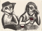 Artist: Dickerson, Robert. | Title: Glass of wine. | Date: 1999 | Technique: lithograph, printed in black ink, from one stone; hand-coloured by the artist