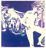 Artist: b'Stringer, John.' | Title: b'Greeting card: Christmas (Youth with motorcycle).' | Date: c.1965 | Technique: b'linocut, printed in colour, from multiple blocks'