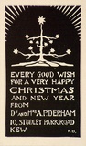 Artist: Derham, Frances. | Title: Greeting card: [Christmas tree with stars] Christmas and New Year Dr and Mrs A.P. Derham. | Date: (1932) | Technique: linocut, printed in black ink, from one block