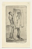 Artist: b'WILLIAMS, Fred' | Title: b'At the picture framers. Number 1' | Date: 1955-56 | Technique: b'etching and drypoint, printed in black with plate-tone ink, from one copper plate' | Copyright: b'\xc2\xa9 Fred Williams Estate'