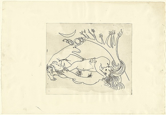 Artist: b'BOYD, Arthur' | Title: b'Ram and figures under a tree.' | Date: (1968-69) | Technique: b'etching, printed in black ink, from one plate' | Copyright: b'Reproduced with permission of Bundanon Trust'