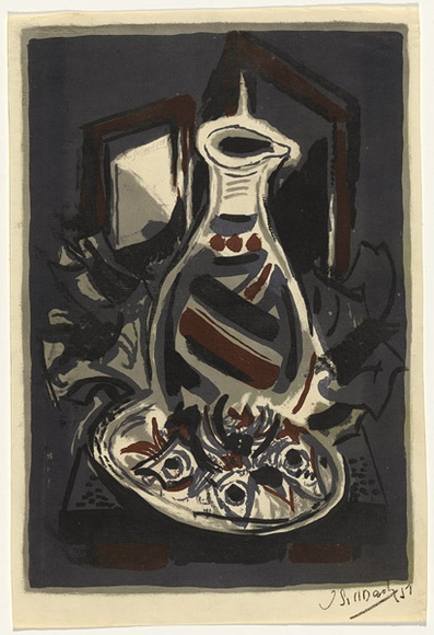 Artist: b'SELLBACH, Udo' | Title: b'(Still life with jug and plate)' | Date: 1951 | Technique: b'lithograph, printed in colour, from five stones [or plates]'