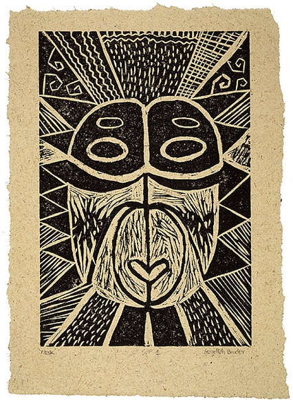 Artist: b'Bruder, Gazellah.' | Title: b'Mask.' | Date: 1994 | Technique: b'woodcut, printed in black ink, from one block'