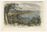 Title: Perth, Western Australia, from Mount Eliza | Date: 1856 | Technique: wood-engraving, printed in black ink, from one block; hand-coloured