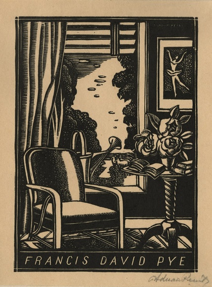 Artist: b'FEINT, Adrian' | Title: b'Bookplate: Francis David Pye.' | Date: (1938) | Technique: b'wood-engraving, printed in black ink, from one block' | Copyright: b'Courtesy the Estate of Adrian Feint'