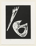 Artist: King, Inge. | Title: not titled [two white forms] | Date: 1999, October | Technique: linocut, printed in black ink, from one block