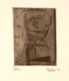 Artist: Palethorpe, Jan | Title: not titled [bald figure in profile] | Date: 1990 | Technique: etching and roulette, printed in black ink, with plate-tone, from one plate