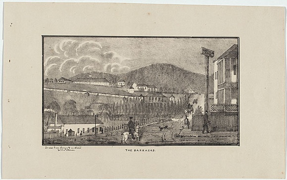 Title: b'The Barracks.' | Date: 1833 | Technique: b'lithograph, printed in black ink, from one stone'